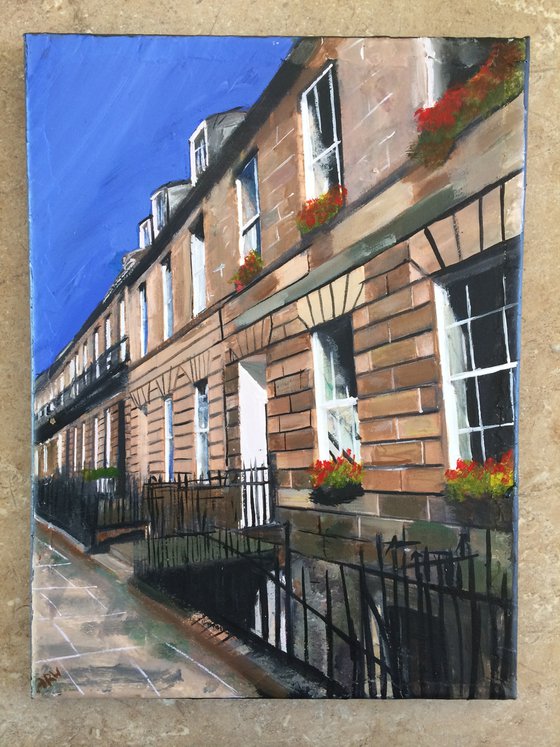 Edinburgh, Railings, Flowers, Shadows