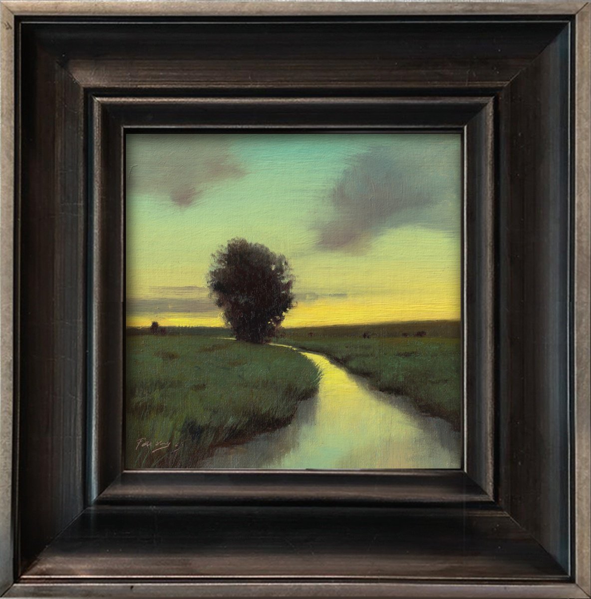 Impressionistic Landscape Oil Painting By Ayna Paisley, 9 X 9, A Slow Warm Dusk, Original Artwork