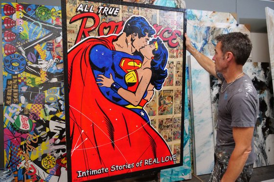 Super Romance 140cm x 100cm Superman Wonder Woman Comic Book Urban Pop Art