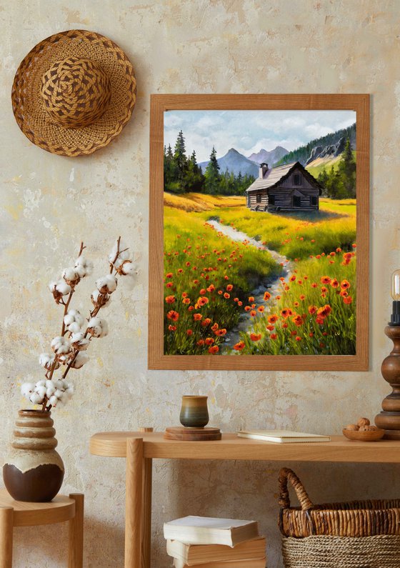 Mountain cabin poppies