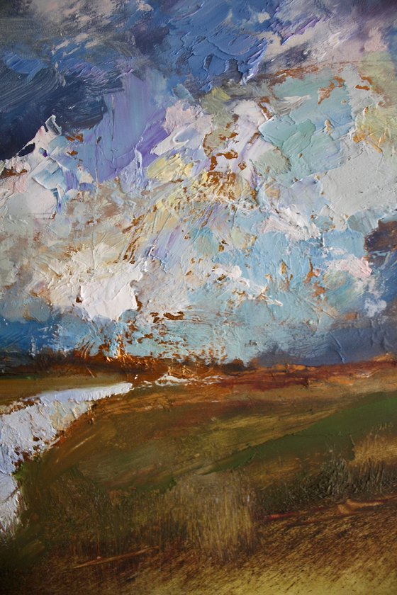 'Storm Coming III' (Sky, Clouds, Dramatic River Landscape Oil Painting).