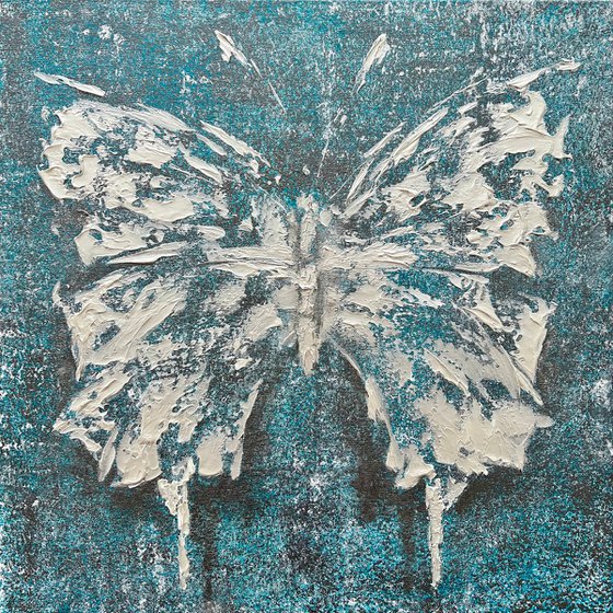 White and Turquoise abstraction. White Turquoise butterfly.