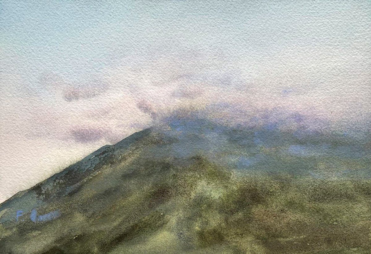 Illustrative Landscape Watercolour By Alona Hryn, 10 X 7, Terrific Mountain View From The Hotel Window, Original Artwork