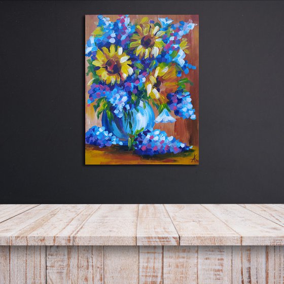 Sunflowers in vase - painting sunflowers, bouquet, sunflowers ukraine, acrylic painting, flower, sunflowers painting original, flowers painting floral,art, gift, home decor