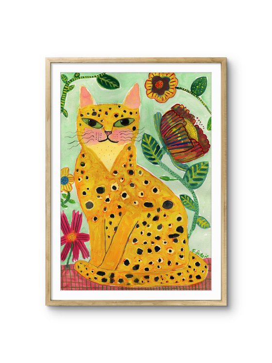 Big Ginger Orange Cat with Flowers