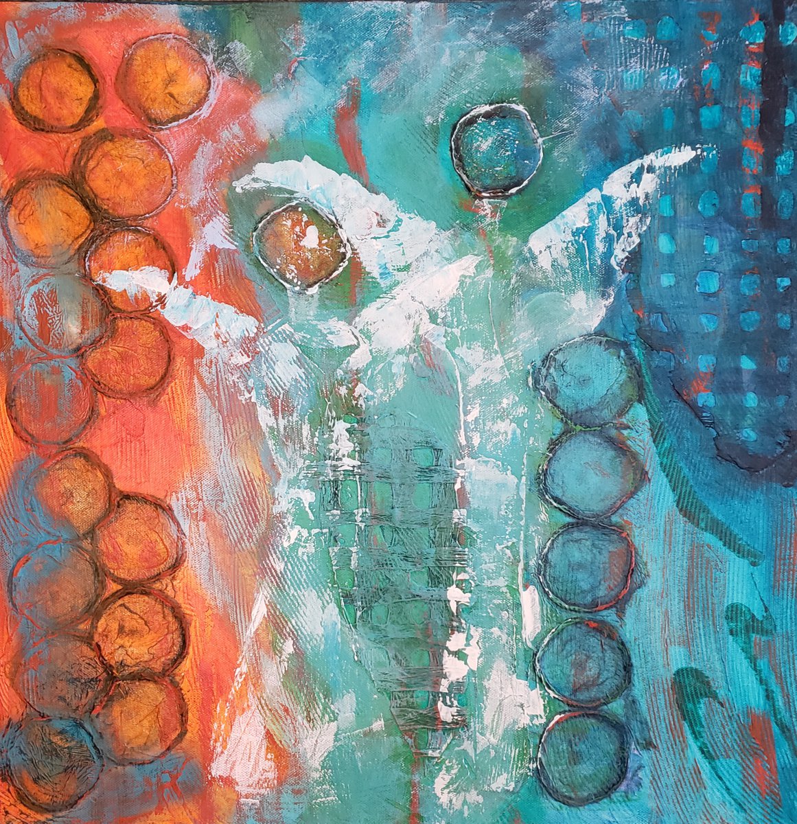 Abstract Portrait Painting By Cathy Maiorano, 20 X 20, Little Angels, Original Artwork