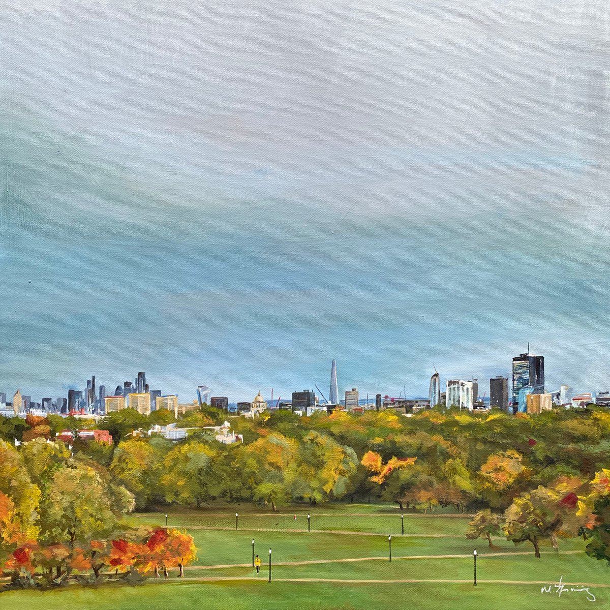 Photorealistic Landscape Acrylic Painting By Mark Skirving, 20 X 20", Primrose Hill, Original Artwork
