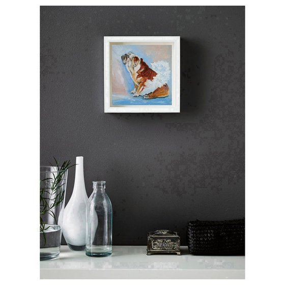 Bulldog Painting Original Art Funny Pet Artwork Dog Ballerina Wall Art