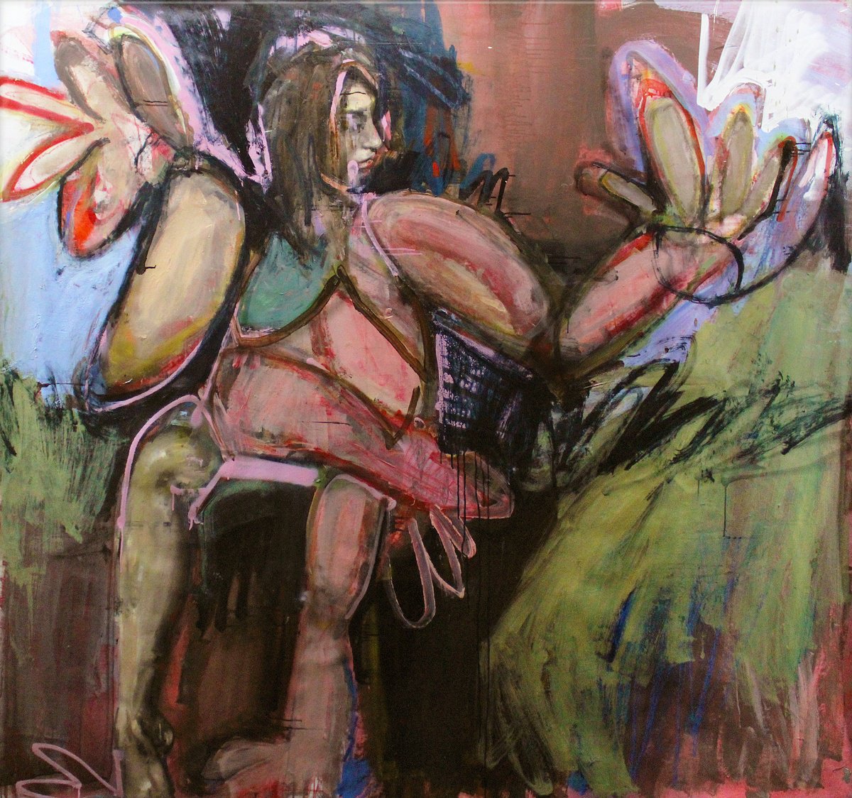 Expressive Portrait Oil Painting By Milos Hronec, 79 X 71", Fear And Beauty, Original Artwork