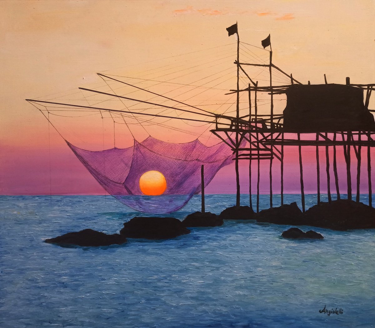 Photorealistic Landscape Oil Painting By Anna Rita Angiolelli, 19 X 17, Landscape With Overflow, Original Artwork