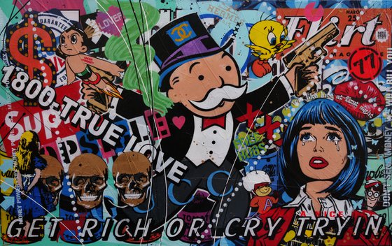 Get Rich 160cm x 100cm Monopoly Man Textured Urban Pop Art