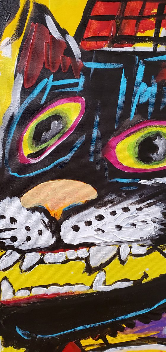 Pyro Cat  1984 version of famous painting by Jean-Michel Basquiat.