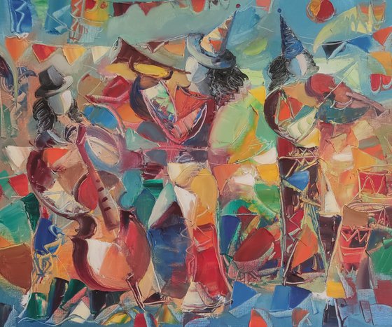Musical festival (70x50cm, oil/canvas, abstract art, ready to hang)