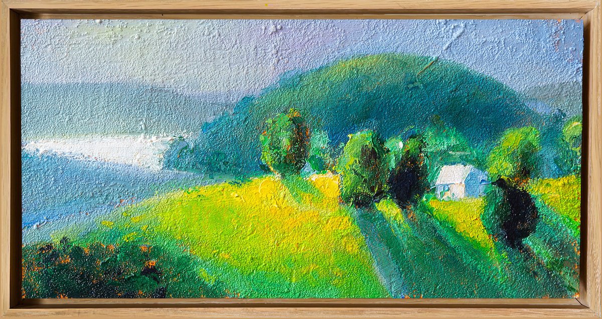 Impressionistic Landscape Oil Painting By Daria Zavadenko, 13 X 7, House Of Quiet Hills, Original Artwork
