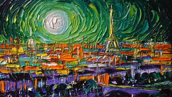 PHANTASMAGORIC PARIS 20x20cm original impasto oil painting stylized cityscape Mona Edulesco