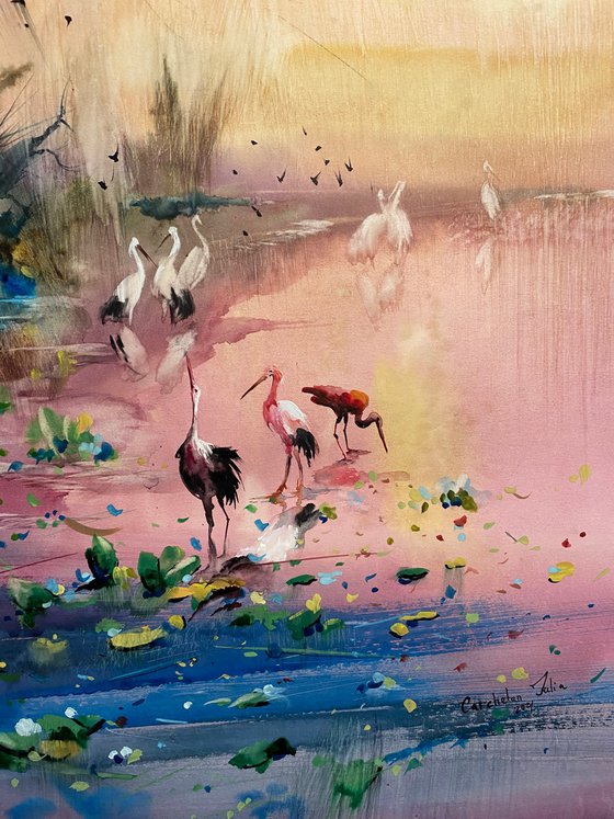 Sold Watercolor “Sunset rain. Danube Delta” perfect gift