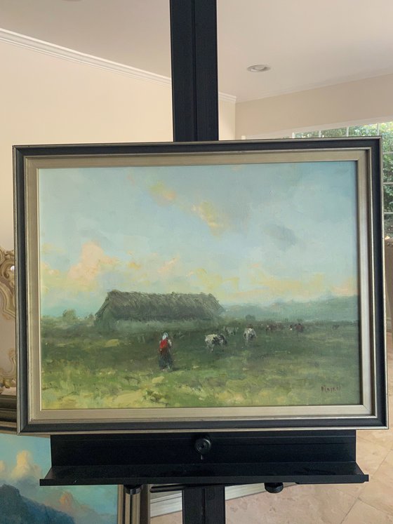 Farm, Original oil Painting, Handmade artwork, Signed, One of a Kind