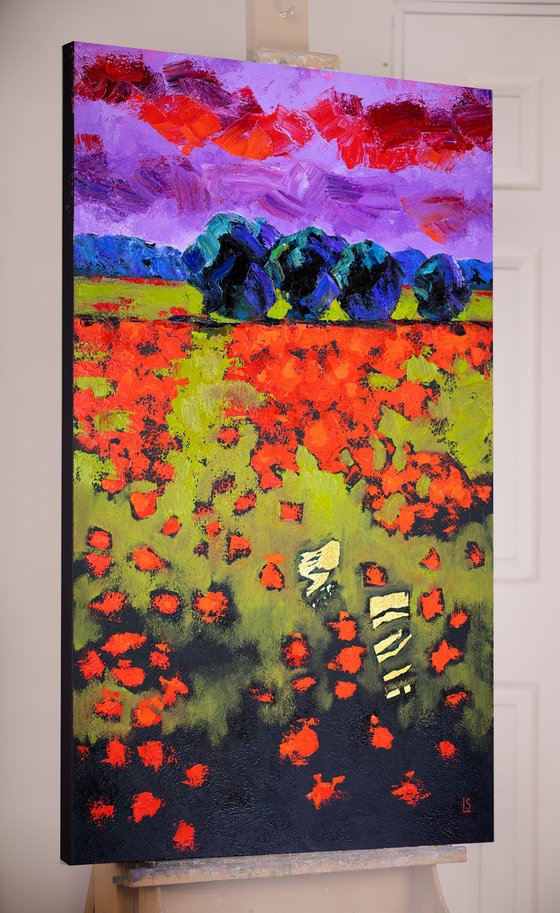 Abstract Landscape. Red Poppies Field.