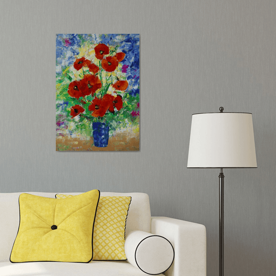 poppies in an ultramarine vase