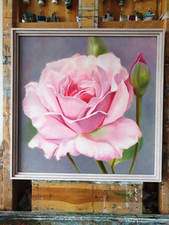 "Sounds of tenderness."  rose flower  liGHt original painting  GIFT (2021)