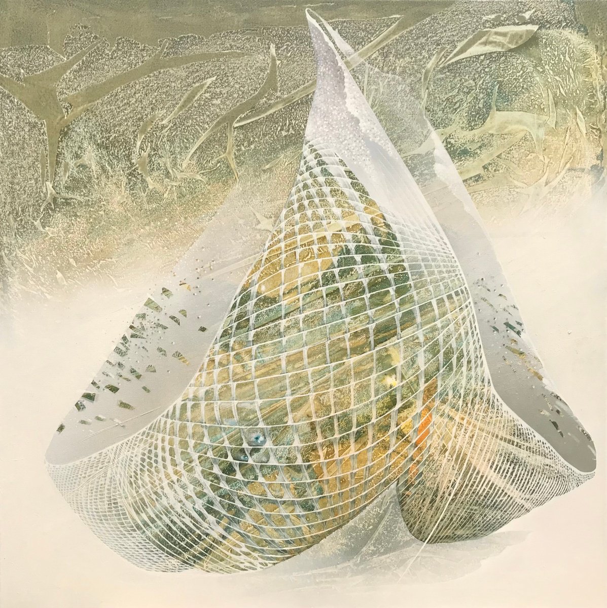 Organic Abstract Acrylic Painting By Marina Volkova, 31 X 31", Reflection, Original Artwork