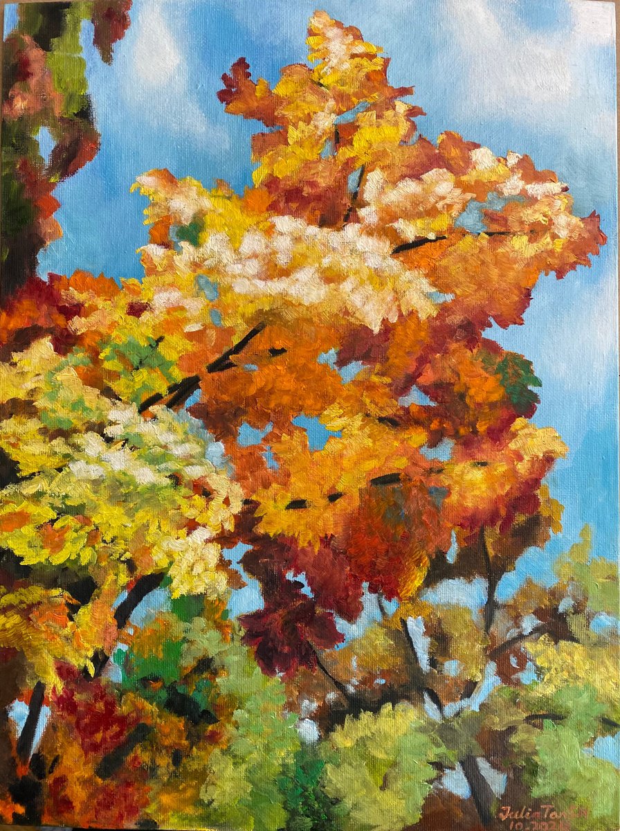 Impressionistic Landscape Oil Painting By Julia Tan Sh, 12 X 16", Charm Of Autumn, Original Artwork