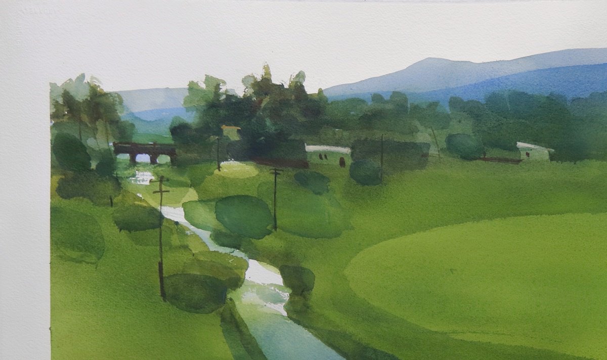 Impressionistic Landscape Watercolour By Prashant Prabhu, 30 X 22", Boundless Greens Of Kerala, Original Artwork
