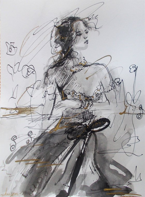 Woman  ink drawing series-Figurative drawing on paper