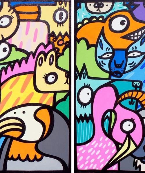 Happy Animal Diptych by Kev Munday
