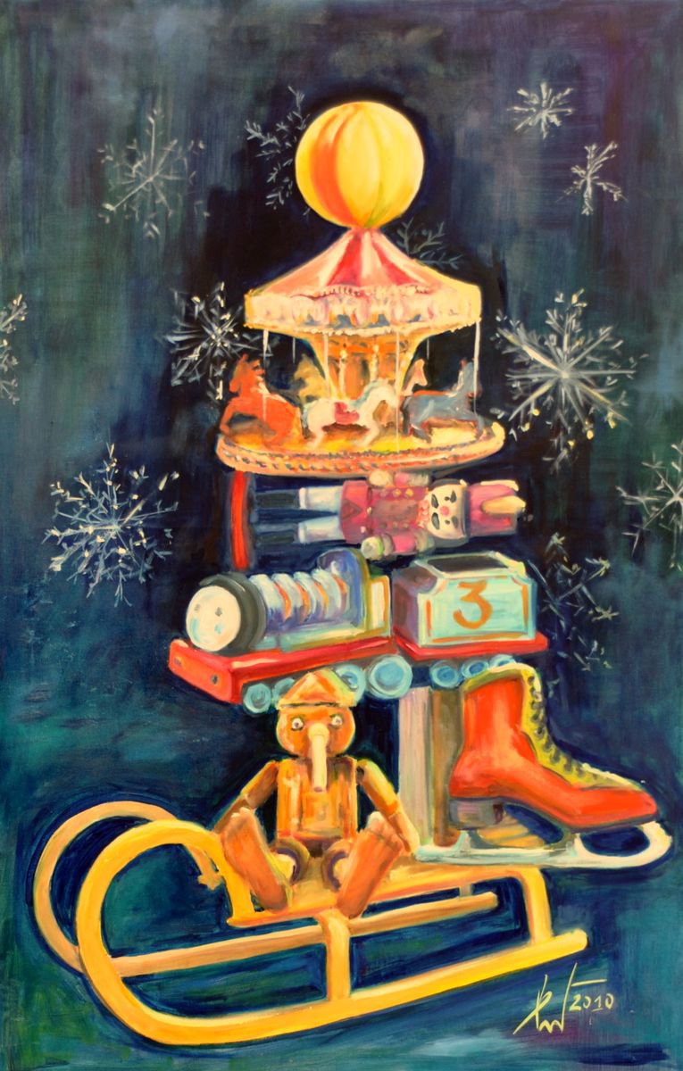 DREAM CHRISTMAS TREE large oil 65X100 by Beata van Wijngaarden