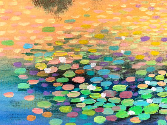 Water lily pond at sunset! Painting on paper