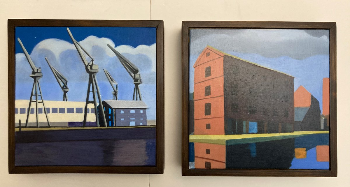 Illustrative Oil Painting , Dockyards By Neale Thomas, 8 X 8, Artwork For Sale On Artfinder