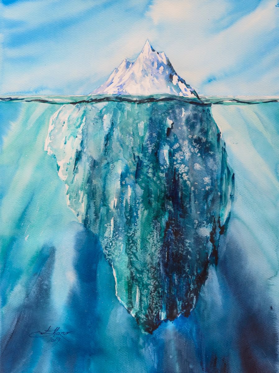Photorealistic Landscape Watercolour By Eve Mazur, 17 X 22, Iceberg, Original Artwork