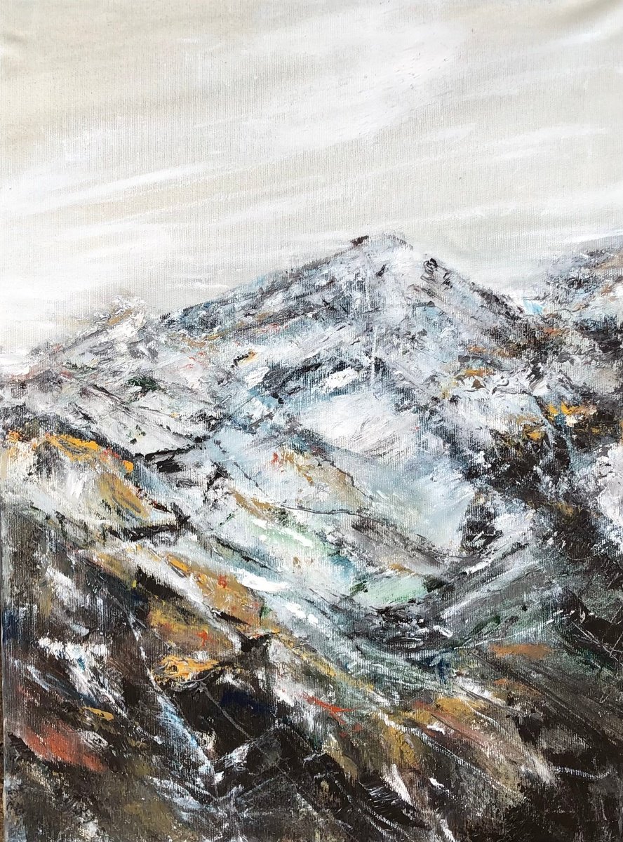 Impressionistic Landscape Oil Painting By Snezana Djordjevic, 16 X 22", Cold Mountain-8, Original Artwork