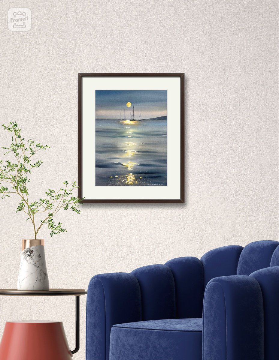 Impressionistic Watercolour , In The Moonlight #5 By Eugenia Gorbacheva, 9 X 12, Artwork For Sale On Artfinder