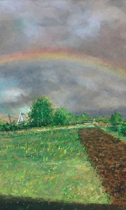 Rural landscape with a rainbow by Albert Safiullin