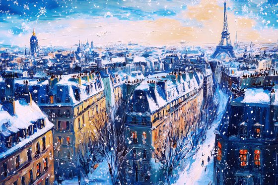 Winter in evening Paris