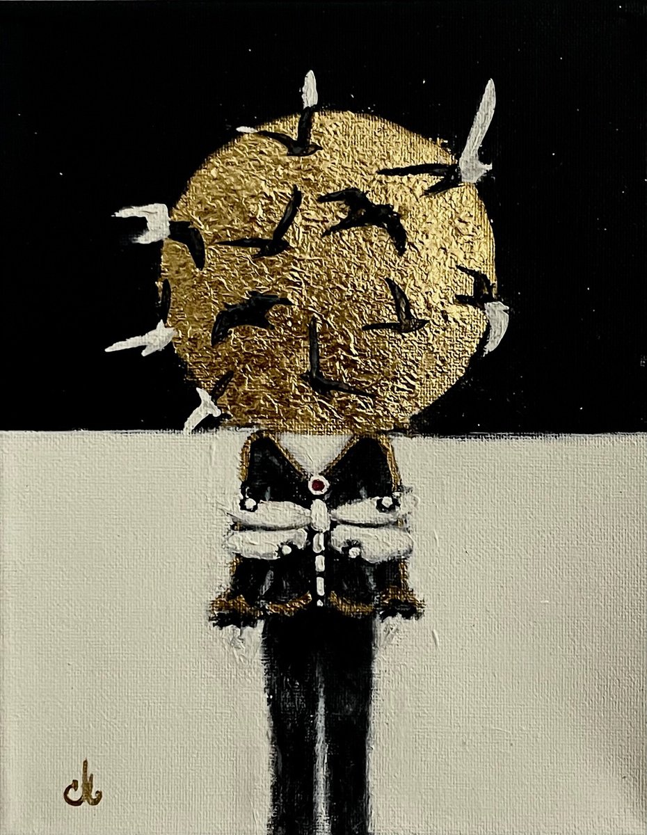 Expressive Portrait Painting By Cristina Mihailescu, 8 X 10, Golden Moon, Dream