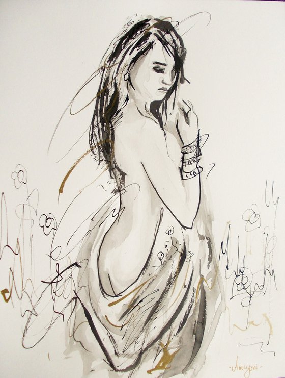 Woman  ink drawing series-Figurative drawing on paper