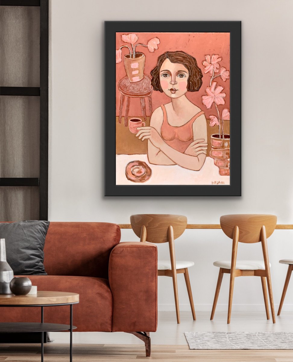 Naive Portrait Painting By Holly Wojahn, 12 X 16, Brown Eyed Girl, Original Artwork