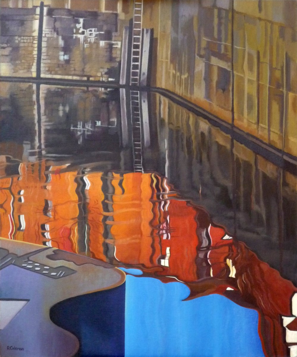 Cityscapes Oil Painting By Rebecca Coleman, 24 X 28", Albert Dock, Original Artwork