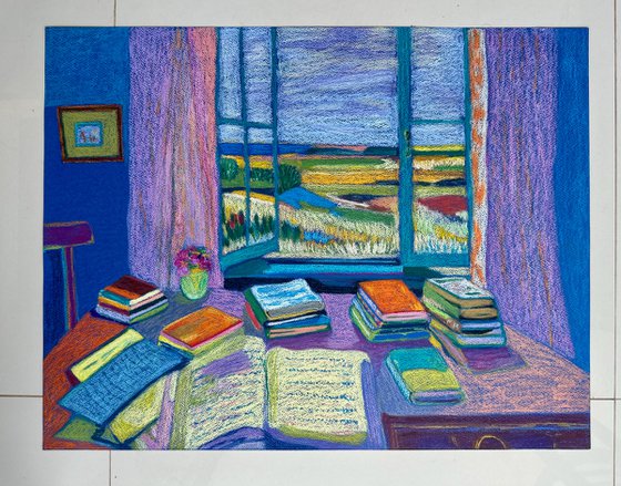 Interior with Books and an Open Window