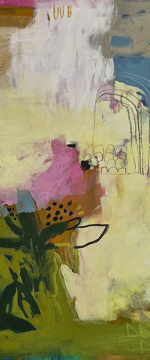"Waves of the sun" Abstract yellow pink art by Yana Sagan