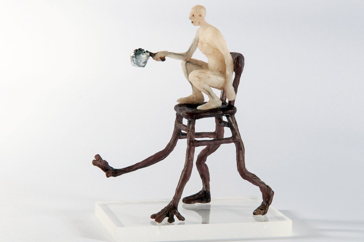 Expressive Portrait Sculpture By Holly Bennett, 5 X 7, Chair Rider Ii, Original Artwork