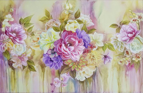 "Floral rhapsody", floral art, flowers painting, home decor