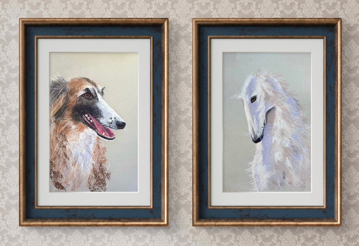 Impressionistic Pastel Drawing , Twin Dog Portraits Pastel By Yuliia Sharapova, 35 X 24, Artwork For Sale On Artfinder
