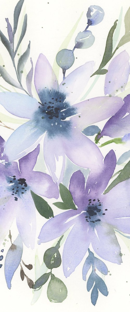 Dusty blue and purple wedding floral bouquet by Olga Koelsch