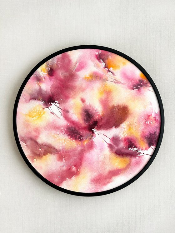 Pink flowers round painting