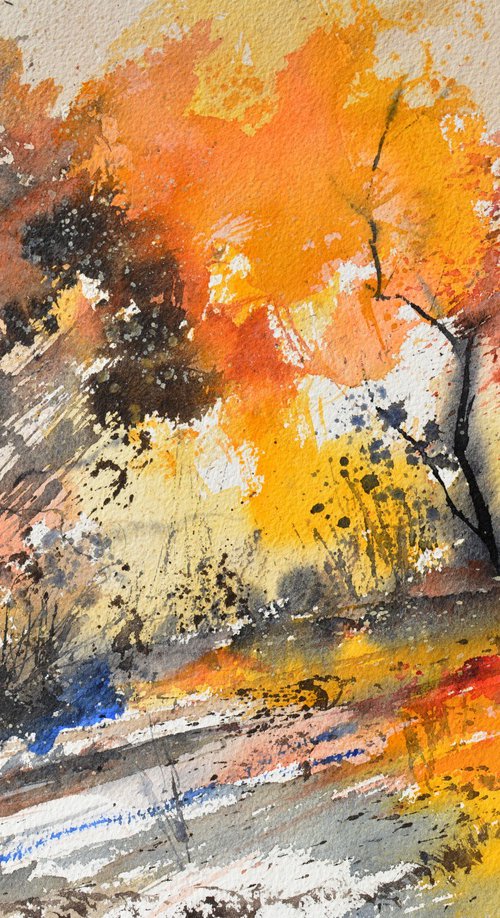 Autumnal sunlight - watercolor by Pol Henry Ledent