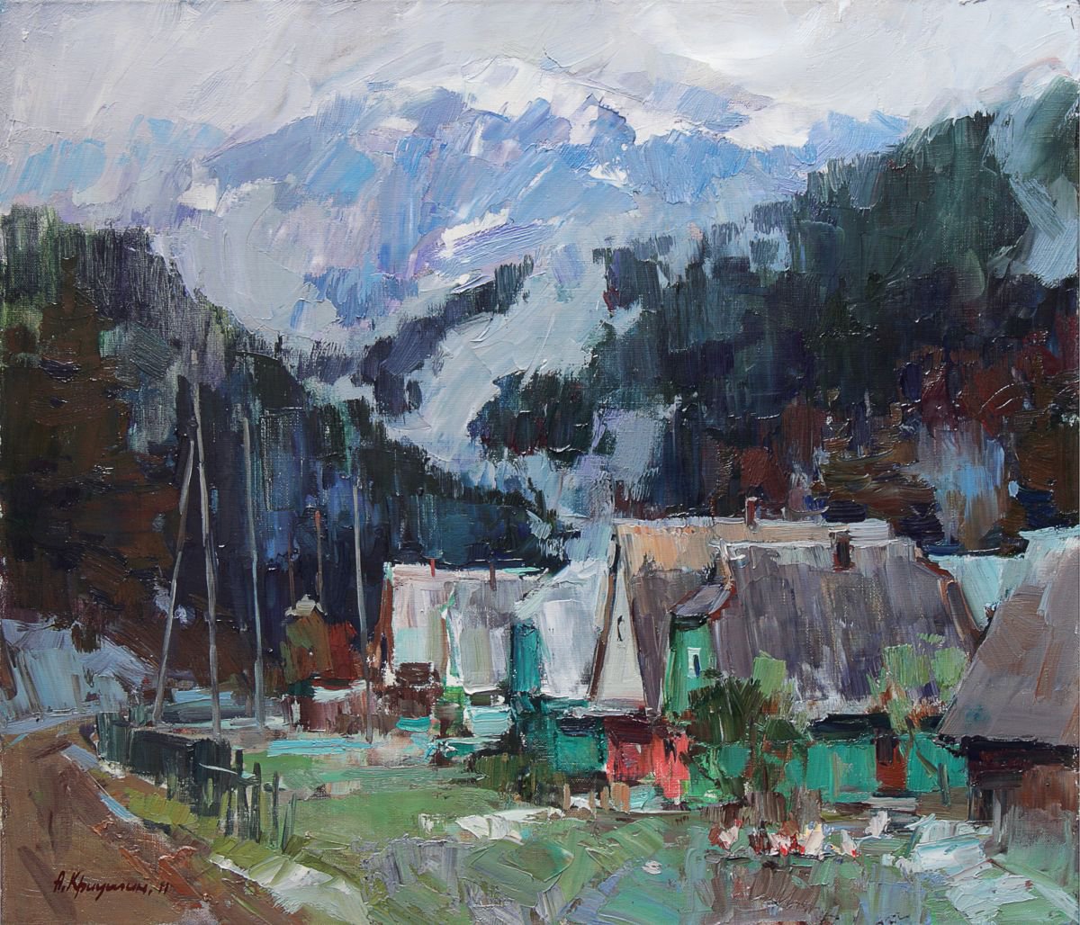 Impressionistic Landscape Oil Painting By Aleksandr Kryushyn, 28 X 24, Snow In The Mountains, Original Artwork